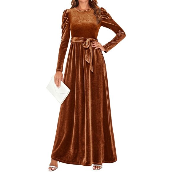 Dresses & Skirts - Luxury Velvet Long Sleeve Maxi Dress for Women - Chic High Waist Cocktail Gown